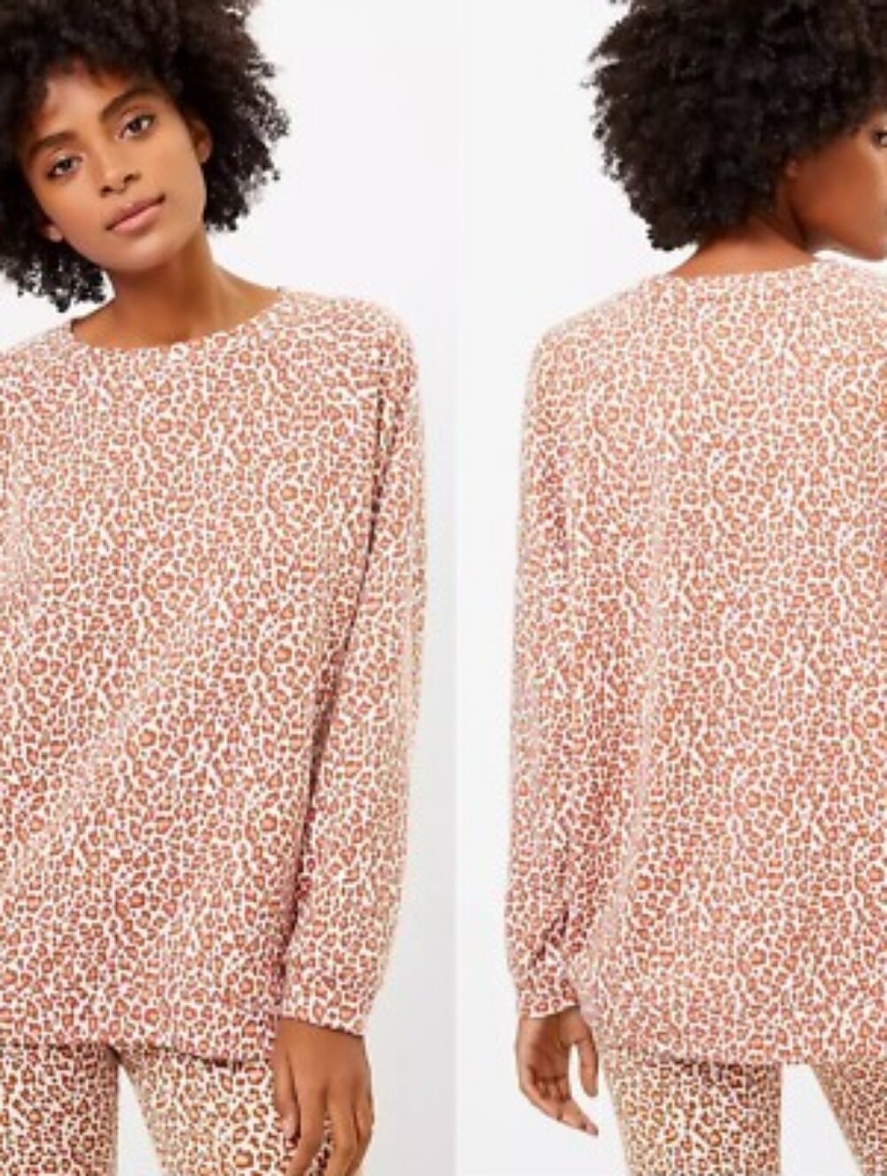 Lou & Grey Animal Print Leopard Terry Sweatshirt Crewneck Long Sleeve